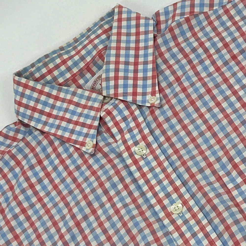 Brooks Brothers Button Down Shirt Mens M Red Blue Gingham Traditional Fit Cotton